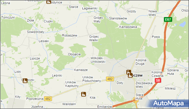 mapa Pieczyska gmina Złoczew, Pieczyska gmina Złoczew na mapie Targeo