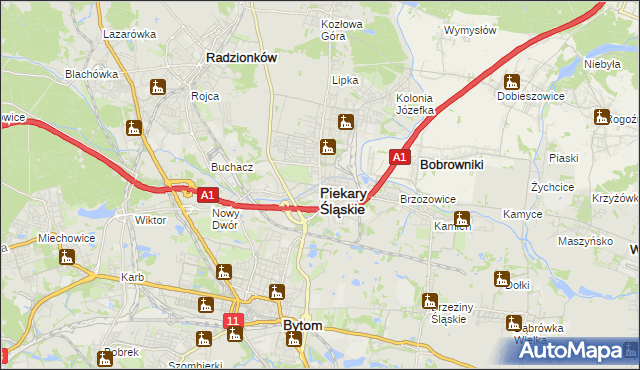 mapa Piekary Śląskie, Piekary Śląskie na mapie Targeo