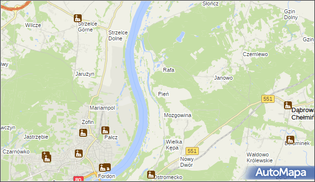 mapa Pień gmina Dąbrowa Chełmińska, Pień gmina Dąbrowa Chełmińska na mapie Targeo