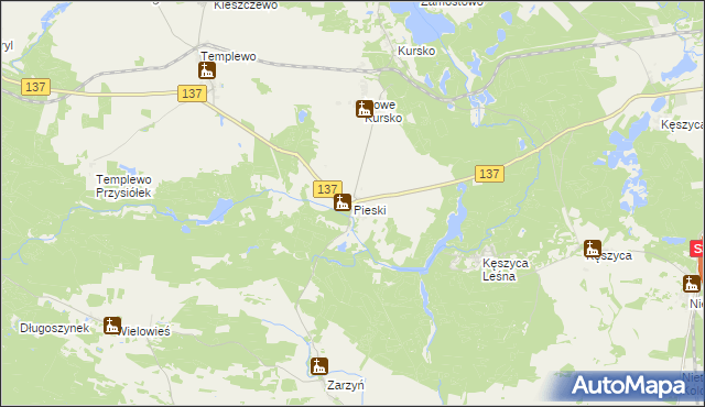 mapa Pieski gmina Międzyrzecz, Pieski gmina Międzyrzecz na mapie Targeo