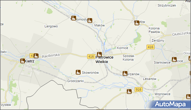 mapa Pietrowice Wielkie, Pietrowice Wielkie na mapie Targeo