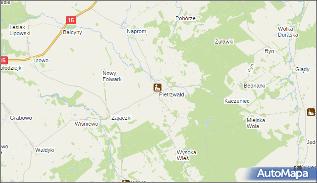 mapa Pietrzwałd gmina Ostróda, Pietrzwałd gmina Ostróda na mapie Targeo