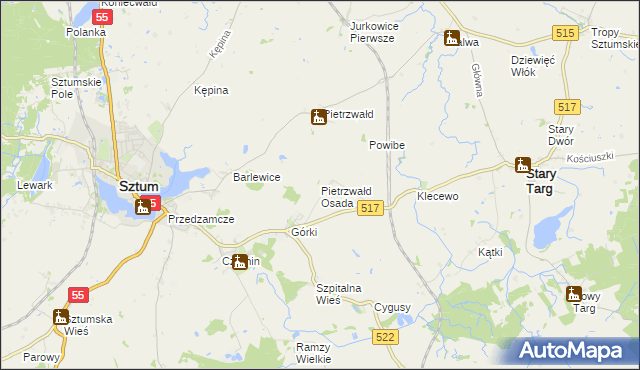 mapa Pietrzwałd Osada, Pietrzwałd Osada na mapie Targeo