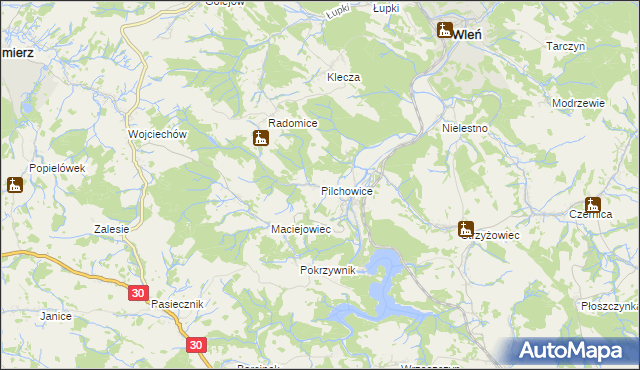mapa Pilchowice gmina Wleń, Pilchowice gmina Wleń na mapie Targeo