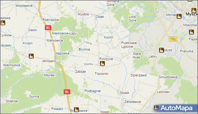 mapa Pińczyce, Pińczyce na mapie Targeo