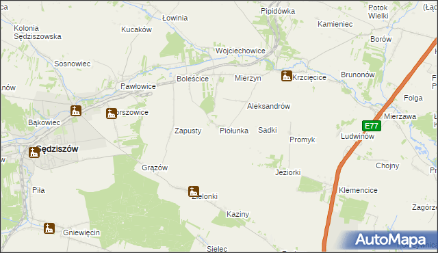 mapa Piołunka, Piołunka na mapie Targeo