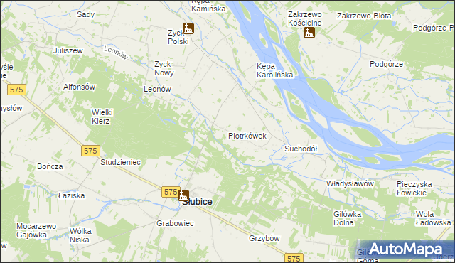 mapa Piotrkówek gmina Słubice, Piotrkówek gmina Słubice na mapie Targeo