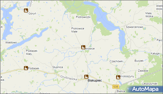 mapa Piotrowice gmina Biskupiec, Piotrowice gmina Biskupiec na mapie Targeo