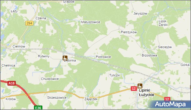 mapa Piotrowice gmina Lipinki Łużyckie, Piotrowice gmina Lipinki Łużyckie na mapie Targeo