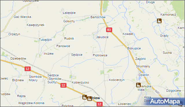 mapa Piotrowice gmina Warta, Piotrowice gmina Warta na mapie Targeo