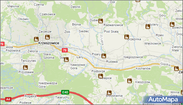 mapa Pisary gmina Zabierzów, Pisary gmina Zabierzów na mapie Targeo