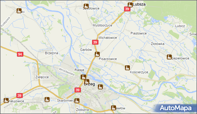 mapa Pisarzowice gmina Lubsza, Pisarzowice gmina Lubsza na mapie Targeo