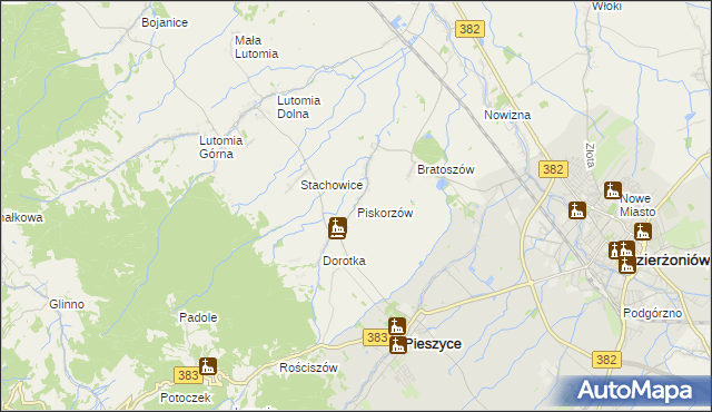 mapa Piskorzów gmina Pieszyce, Piskorzów gmina Pieszyce na mapie Targeo