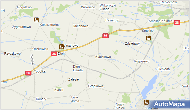 mapa Płaczkowo gmina Jutrosin, Płaczkowo gmina Jutrosin na mapie Targeo