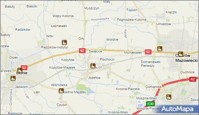 mapa Płochocin gmina Ożarów Mazowiecki, Płochocin gmina Ożarów Mazowiecki na mapie Targeo