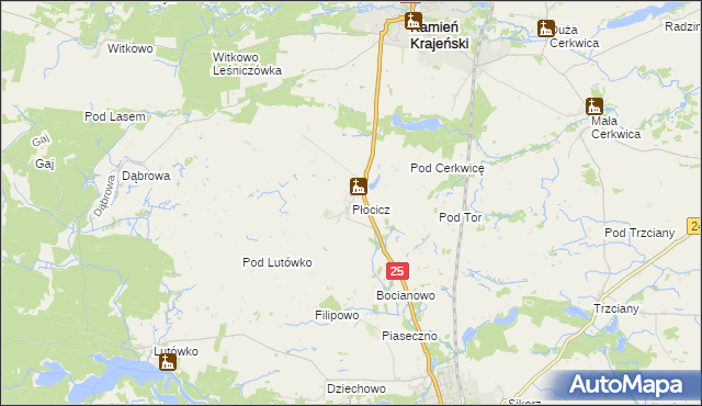 mapa Płocicz gmina Kamień Krajeński, Płocicz gmina Kamień Krajeński na mapie Targeo