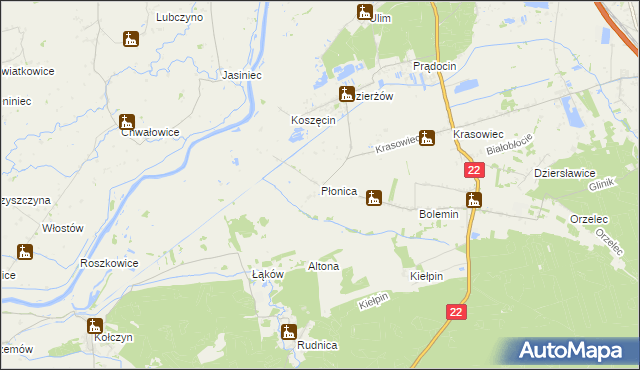 mapa Płonica gmina Deszczno, Płonica gmina Deszczno na mapie Targeo