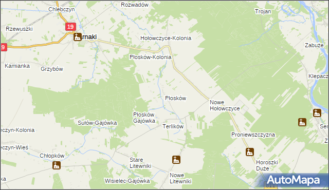 mapa Płosków gmina Sarnaki, Płosków gmina Sarnaki na mapie Targeo
