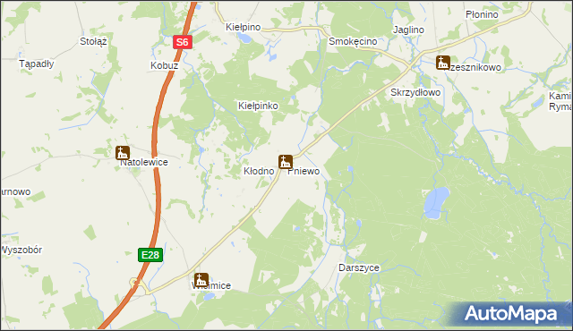 mapa Pniewo gmina Płoty, Pniewo gmina Płoty na mapie Targeo