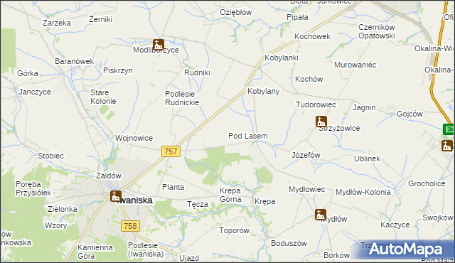 mapa Pod Lasem gmina Opatów, Pod Lasem gmina Opatów na mapie Targeo