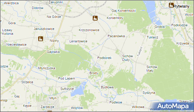 mapa Podborek gmina Rytwiany, Podborek gmina Rytwiany na mapie Targeo