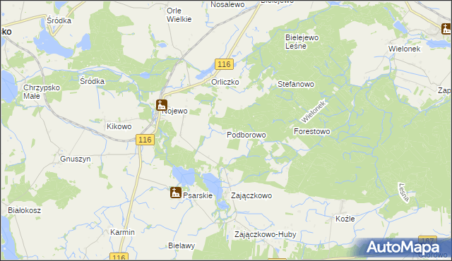 mapa Podborowo gmina Pniewy, Podborowo gmina Pniewy na mapie Targeo