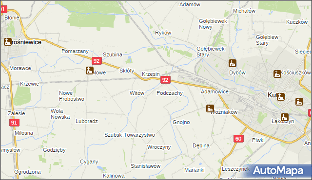 mapa Podczachy gmina Kutno, Podczachy gmina Kutno na mapie Targeo