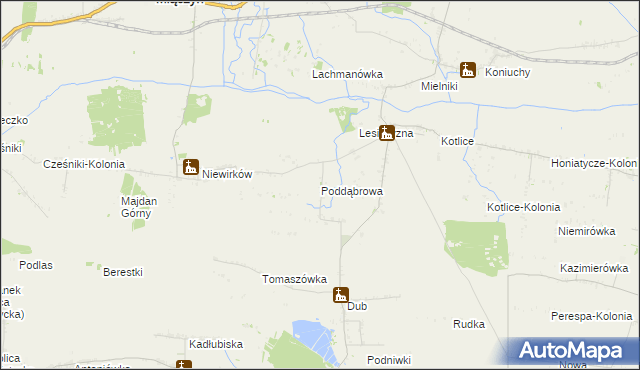 mapa Poddąbrowa gmina Miączyn, Poddąbrowa gmina Miączyn na mapie Targeo