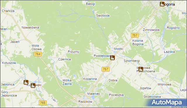 mapa Poddębowiec, Poddębowiec na mapie Targeo