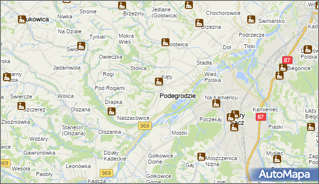 mapa Podegrodzie powiat nowosądecki, Podegrodzie powiat nowosądecki na mapie Targeo