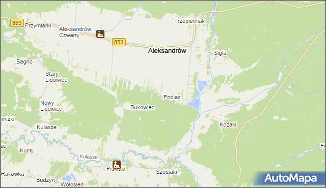 mapa Podlas gmina Aleksandrów, Podlas gmina Aleksandrów na mapie Targeo