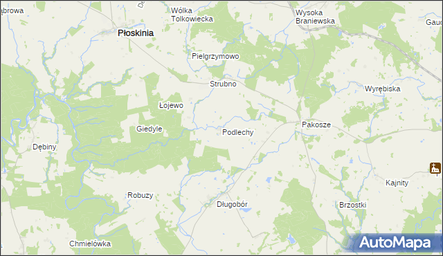 mapa Podlechy gmina Płoskinia, Podlechy gmina Płoskinia na mapie Targeo