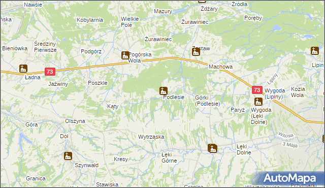 mapa Podlesie gmina Pilzno, Podlesie gmina Pilzno na mapie Targeo