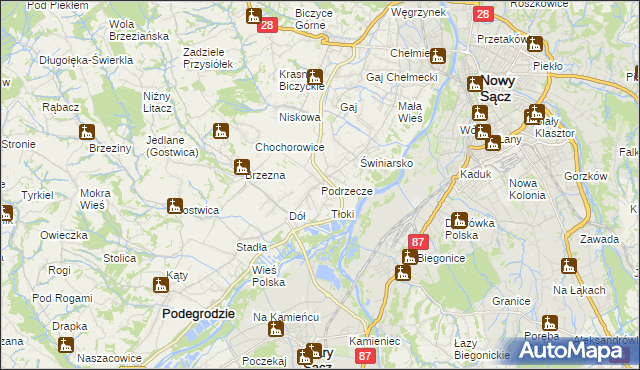 mapa Podrzecze gmina Podegrodzie, Podrzecze gmina Podegrodzie na mapie Targeo