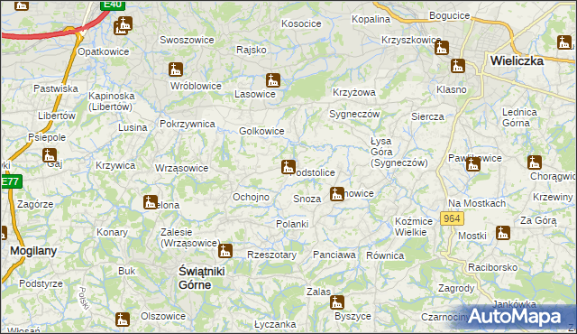 mapa Podstolice gmina Wieliczka, Podstolice gmina Wieliczka na mapie Targeo