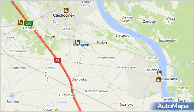 mapa Podzamcze gmina Raciążek, Podzamcze gmina Raciążek na mapie Targeo