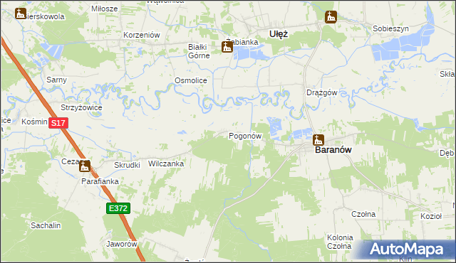 mapa Pogonów gmina Baranów, Pogonów gmina Baranów na mapie Targeo