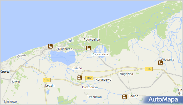 mapa Pogorzelica gmina Karnice, Pogorzelica gmina Karnice na mapie Targeo