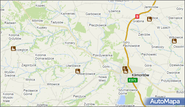 mapa Pokrzywianka gmina Klimontów, Pokrzywianka gmina Klimontów na mapie Targeo