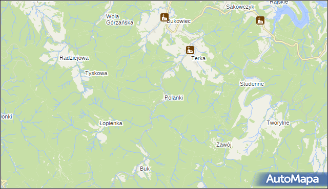 mapa Polanki gmina Solina, Polanki gmina Solina na mapie Targeo