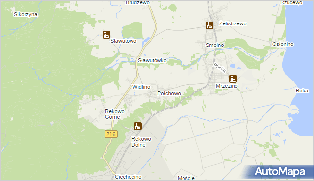 mapa Połchowo gmina Puck, Połchowo gmina Puck na mapie Targeo