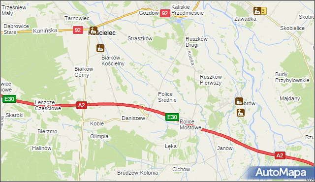 mapa Police Średnie, Police Średnie na mapie Targeo