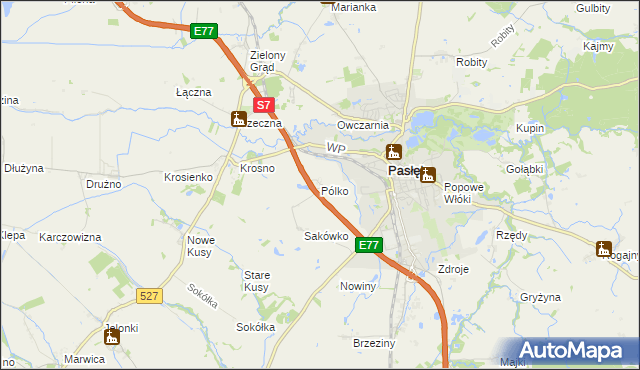 mapa Pólko gmina Pasłęk, Pólko gmina Pasłęk na mapie Targeo