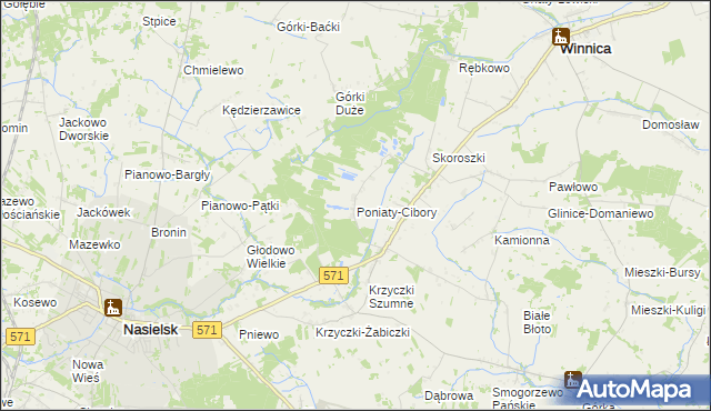 mapa Poniaty-Cibory, Poniaty-Cibory na mapie Targeo