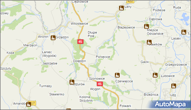 mapa Ponięcice, Ponięcice na mapie Targeo