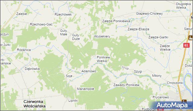 mapa Ponikiew Wielka, Ponikiew Wielka na mapie Targeo