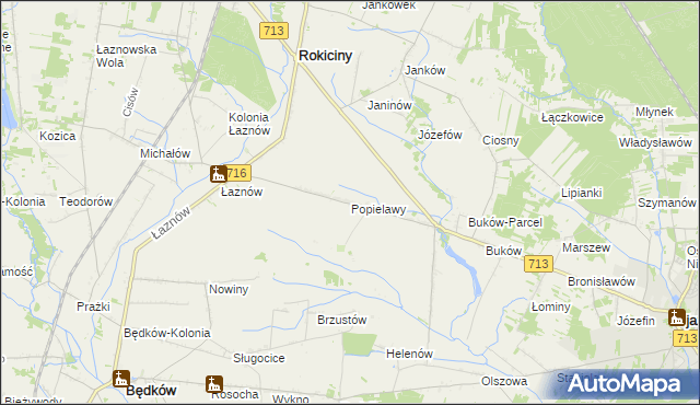 mapa Popielawy gmina Rokiciny, Popielawy gmina Rokiciny na mapie Targeo