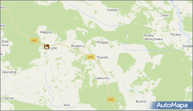 mapa Popiołki gmina Zbójna, Popiołki gmina Zbójna na mapie Targeo