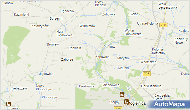 mapa Popowice gmina Mogielnica, Popowice gmina Mogielnica na mapie Targeo