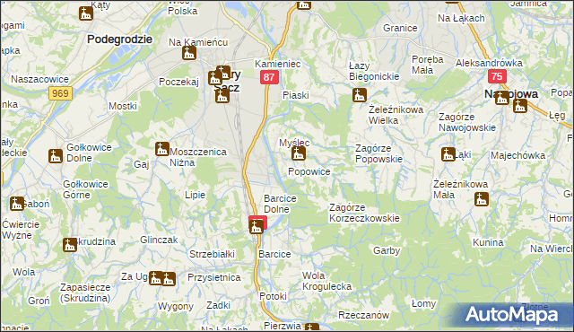 mapa Popowice gmina Stary Sącz, Popowice gmina Stary Sącz na mapie Targeo